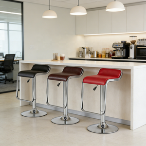 Tabouret de bar réglable en hauteur en PU, <span class=keywords><strong>chaise</strong></span> de bar pivotante profilée en forme de S avec base chromée et repose-pieds - Product Image 6