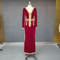 Robes de Soirée Formelles Sirène Rouges FWM en Gros Caftan Marocain Velours Manches Longues Robe de Mariée Musulmane Vestidos Algériens