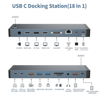 Docking Station USB3.0 Tipe C Hub 18-in-1 dengan Dual 8K DP, SD, TF, DC, USB-C 3.1 10GB PD 100W, VGA, RJ45, dan Adaptor Audio 3.5mm