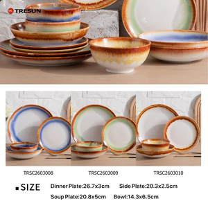 Luxury Ceramic 16-Piece Customized Color Reactive Glaze OEM/ODM <b>Stoneware</b> <b>Dinnerware</b> <b>Set</b> Eco-Friendly Durable American Style - Product Image 6