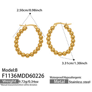 Pendientes de Aro Geométricos Vintage con Forma de Rombo, Acero Inoxidable, Cuentas Redondas, Chapado en Oro de 18K, Joyería Minimalista - Product Image 6