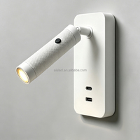 Applique murale de lecture pour chevet d'hôtel, à fixation en surface, orientable, avec tête de lampe moletée, interrupteur et chargement USB et Type-C