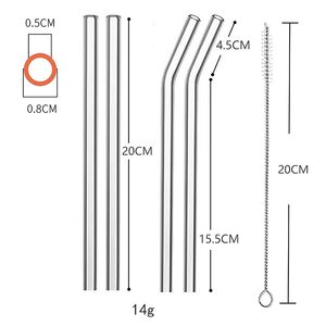 Pailles réutilisables en verre borosilicate de haute qualité dans un sac à bulles en PE, pailles en verre de 8 mm, pailles à boire en verre - Product Image 2