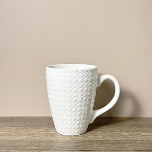 White Embossed <b>Ceramic</b> Mug Porcelain 7102 Household Tea Coffee <b>Cup</b> - Product Image 1