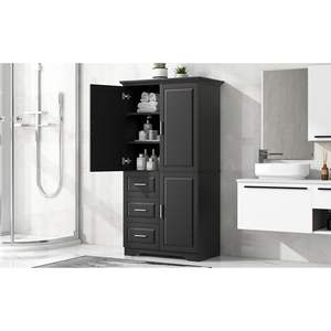 DB <b>Black</b> Three-Drawer Tall and Wide <b>Storage</b> <b>Cabinet</b> with Doors for Bathroom or Office Kitchen <b>Storage</b> - Product Image 5