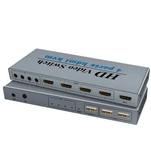 KVM HDMI交换机4K USB HDMI KVM切换器4进1出带3个USB端口，用于鼠标键盘u盘打印机Win7/8/10 2021热