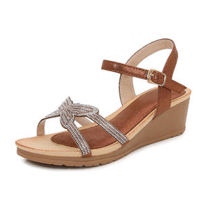 Nouvelles sandales <span class=keywords><strong>compensées</strong></span> à nœud en strass marron cuivré pour <span class=keywords><strong>femme</strong></span>, collection été 2025 - Plateforme confortable en métal réglable, semelle épaisse décontractée - Product Image 2