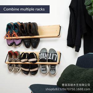 Wooden <b>Wall</b> Mounted <b>Shoe</b> <b>Rack</b> Natural Color Rectangular Entryway Storage For <b>Shoes</b> And Boots - Product Image 2
