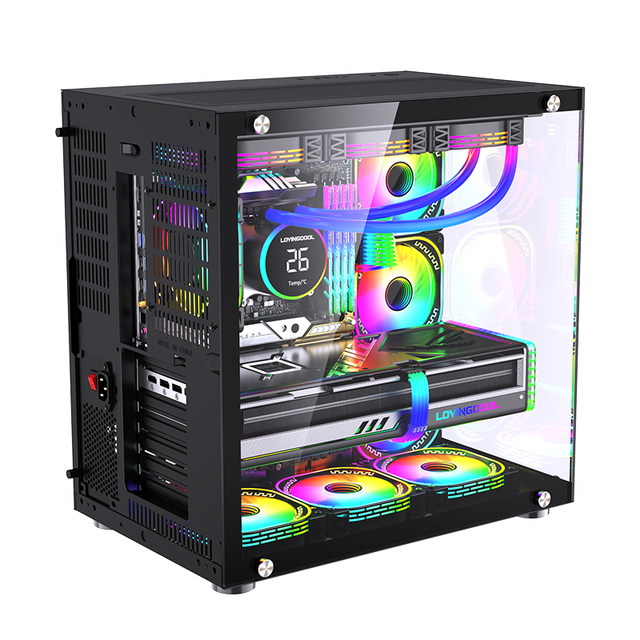 Lovingcool Factory Price Full Tower Desktop Panoramic Tempered Glass PC Casing CPU Cabinet ATX Cooling Gaming Computer Case
