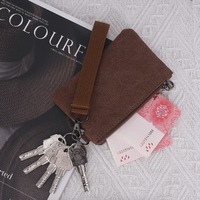 Dompet Koin Kanvas Warna Solid Portabel Baru dengan Cetak Logo Kustom, Kantong Uang Receh dengan Tali Pergelangan Tangan, Dompet Mini Unisex, Tas Tangan Pergelangan Tangan