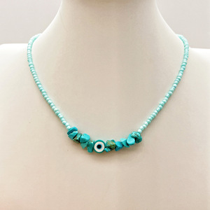 Collar de Piedra del Ojo Turco con Cuentas de Turquesa, Cadena para Clavícula, Estilo Bohemio, Uso Diario - Product Image 1