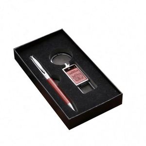 Custom Logo <b>Gift</b> Set: Metal Pen & Keychain in Wood <b>Box</b> - Corporate & Promotional <b>Gifts</b> - Product Image 1