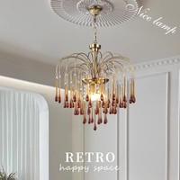 Lustre Rétro Français pour Salon, Forme Goutte d'Eau Créative, Lampe en Cristal de Luxe pour Salle à Manger et Chambre à Coucher