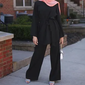 チュニックバーキンiイスラム教徒の女の子女性女性白2ピースワイドイスラム教徒の女性トーブパンツツーピーススーツセット