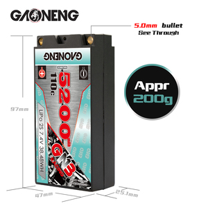 Batterie LiPo GNB GAONENG 5200MAH 2S 7.4V 110C Shorty Pack 5.0mm Bullet Hard Case pour voiture de course RC à l'échelle 1:10 1/12 - Product Image 2