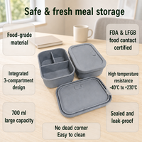 Voedselveilige siliconen bentobox, lekvrij, 3 compartimenten, magnetronbestendig, herbruikbare voedselcontainer voor kantoor, school, picknick, kinderen en volwassenen