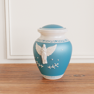 بيع بالجملة OEM ODM صنع يدويا تابوت خزفي أزرق سيراميك مباركة ملاك تذكاري حرق الرماد البشري - Product Image 6