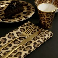 Service de table complet Lanweier 2026 de luxe noir et or à motif léopard pour dîner, mariage, camping, personnalisable