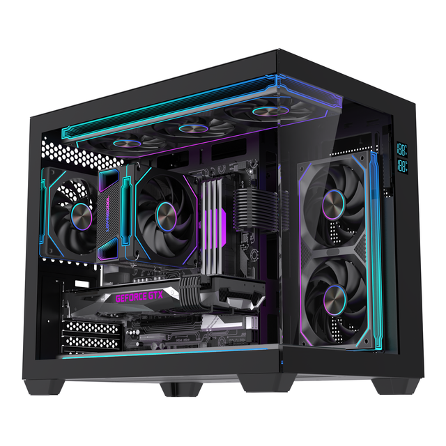 Lovingcool New Design Gaming Computer Case OEM Factory Price Tempered Glass Gamer PC Case MATX PC Cabinet with Digital Display