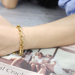 European American Style Gold Stainless Steel Chain Bracelet Women's Jewelry Geometric Cross Design Fashion Link Bracelet - Product Image 4