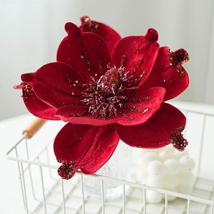 Flores de Magnolia Artificiales de Terciopelo con Purpurina, Adornos de Flor de Pascua para Árbol de Navidad, Flores de Magnolia para Navidad - Product Image 3