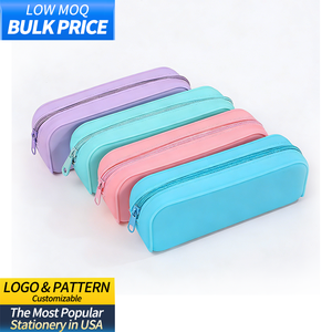 Customized Logo Stationery Soft Zipper Lock School Case <b>Pen</b> Bag Office Silicone Pencil Pouches 18x7cm - Product Image 1