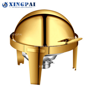 XINGPAI Nouveau <span class=keywords><strong>Design</strong></span> Luxe Restaurant Hôtel <span class=keywords><strong>Buffet</strong></span> Or 6L Équipement de Présentation Réchaud Alimentaire Traiteur Chafing Dish à Couvercle Roulant - Product Image 5