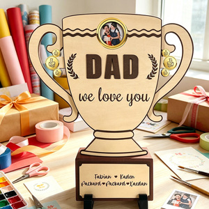 Targa Fotografica in Legno Personalizzata a Forma di Trofeo con Supporto, Incisione Testo Personalizzata, Regalo Commemorativo per la Festa del Papà - Product Image 5