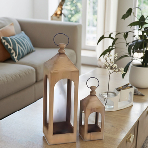 Ensemble de 2 lanternes décoratives en bois, lanternes à bougies rustiques en bois <span class=keywords><strong>pour</strong></span> la décoration intérieure et extérieure, lanternes de style farmhouse <span class=keywords><strong>pour</strong></span> la terrasse, le mariage - Product Image 5