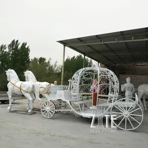 Factory custom outdoor white fiberglass resin horse carriage statue sculpture