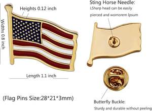 Pin de solapa de bandera americana, 2 uds., Pin de bandera de EE. UU. de metal dorado y plateado, pines de bandera de EE. UU. para hombres y mujeres veteranos - Product Image 3