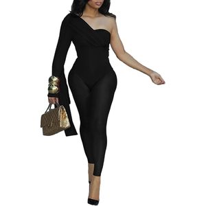 Combinaison asymétrique femme 2026 personnalisée, body en maille patchwork, tenue de soirée sexy, design drapé sans couture - Product Image 3