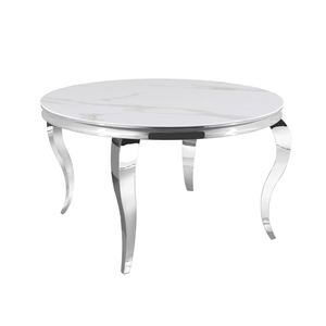 Modern Luxury Marble Dining <b>Table</b> Natural White Stone <b>Top</b> Polished Stainless Steel Curved Legs- Handmade Home Furniture Villa - Product Image 1