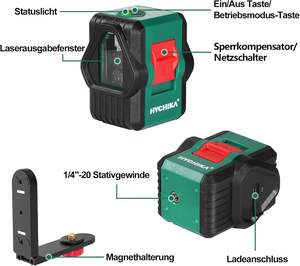 Лазер Hychika с перекрестной линией 30 м, самовыравнивающийся лазер с зеленой линией на 360 градусов переключаемый горизонтальный/вертикальный/поперечный - Product Image 2