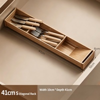 Organisateur de tiroir en bois avec séparateurs amovibles pour vaisselle, assiettes, couteaux, fourchettes et cuillères – Support de rangement pour ustensiles de cuisine