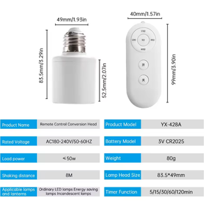 Interrupteur intelligent multi-lumières pour maison E27 110V 220V, interrupteur minuterie, support de lampe 60W, télécommande <span class=keywords><strong>sans</strong></span> fil, minuterie pour chambre de bébé, chambre à coucher - Product Image 2