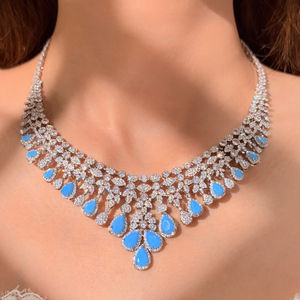 Luxury Women's Bridal Wedding <strong>Costume</strong> Accessories Cubic Zirconia Pearl Necklace Earrings and Gold Plate Ring Set - Product Image 6