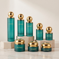 Pot en verre turquoise pour crème visage, vide, avec couvercle doré, pour emballage cosmétique, directement du fabricant