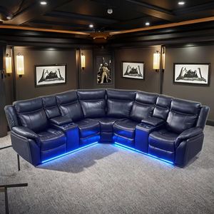 Sofá Seccional de Cuero de Lujo, Muebles Cómodos para el Hogar, Sofá para Sala de Estar, Sofá Reclinable Eléctrico con Puerto USB, Portavasos y Luz LED - Product Image 2