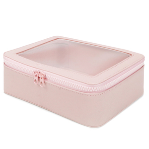 Custom Transparent Window Waterproof PU Leather <b>Makeup</b> <b>Storage</b> Box Portable Travel Cosmetic Bag Organizer Case - Product Image 5