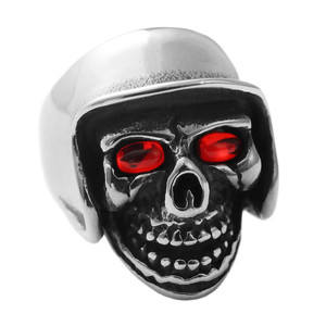 Anillo de Calavera Plateado con Ojos Rojos, Joyería Punk para Hombre, Diseño Retro con Forma de Sombrero - Product Image 3