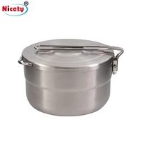Ensemble de cuisine de camping en acier inoxydable, comprenant une marmite, une boîte à lunch ronde et un bol, portable pour l'extérieur