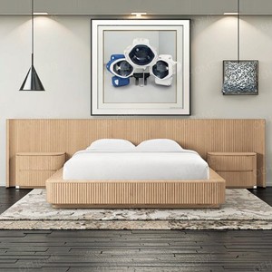 Modern Wood-Fluted Bedroom & Living Set <b>with</b> <b>Storage</b> Neutral Minimalist Collection for Apartment & Hotel Use - Product Image 5