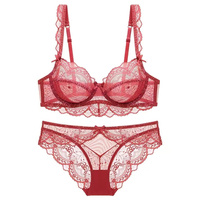 Soutien-gorge transparent ultra-mince sans éponge avec gros seins petit ensemble de soutien-gorge de lingerie sexy en dentelle