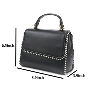 Bolso de mano de piel sintética para mujer con asa superior, detalle de remaches, solapa, bandolera pequeña, bolso cruzado informal de moda para el día a día - Product Image 5