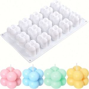 Moule en silicone à 15 cavités en forme de cube, moules à bougies 3D pour cire de soja, outils de pâtisserie personnalisés OEM, 265G - Product Image 2