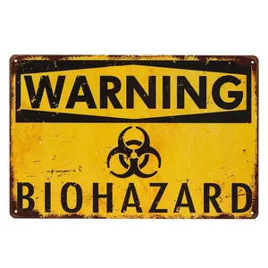 2024热卖高级制造商批发复古警告生物危害危险标志危险新奇金属标志7.8*11.8英寸