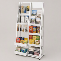 Vloerdisplayrek 4 schuine trays 3 hangende rails 2 bakken met headerpaneel, fruit- en groentegondel voor supermarkt, groothandel