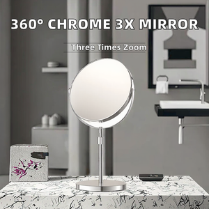 Bathroom 360 Rotating Chrome Finish Metal Round <b>Vanity</b> <b>Table</b> <b>Mirror</b> 3X Magnification Double Sided Desktop Cosmetic <b>Mirror</b> - Product Image 2