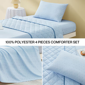 Juego de sábanas de poliéster azul de 3 piezas de estilo simple con edredón estampado y funda de cama, juegos de edredón textil para el hogar - Product Image 2